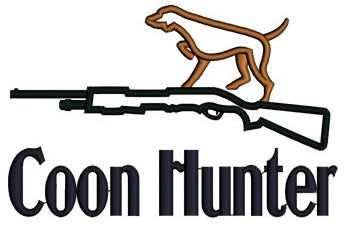 Coon (Raccoon) Hunting Dog with a Rifle Applique Machine Embroidery Digitized Design Pattern - Instant Download - 4x4 , 5x7, and 6x10