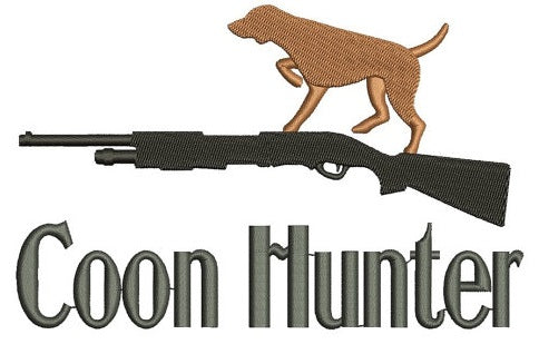 Coon (Raccoon) Hunting Dog with a Rifle Filled Machine Embroidery Digi ...