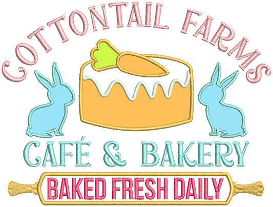 Cottontail Farms Cafe And Bakery Baked Fresh Daily Easter Applique Machine Embroidery Design Digitized Pattern
