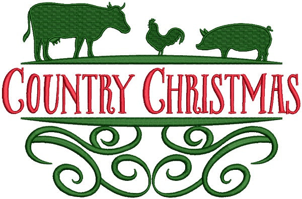 Country Christmas Filled Machine Embroidery Design Digitized Pattern