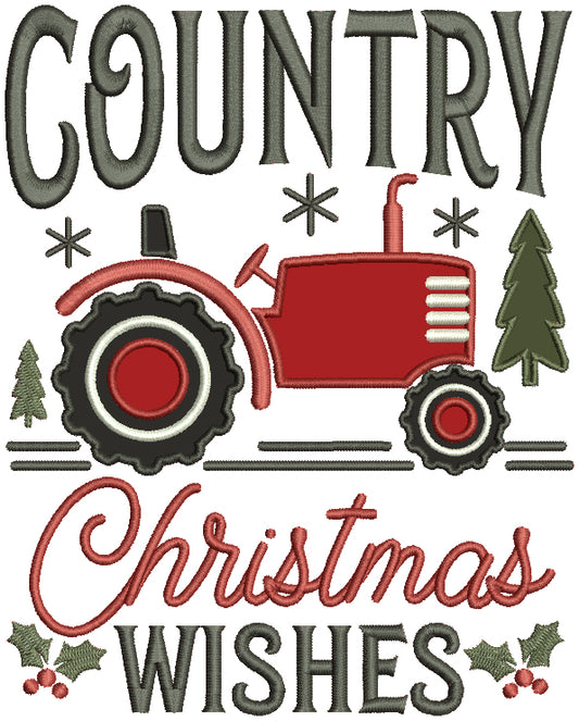 Country Christmas Wishes Tractor Applique Machine Embroidery Design Digitized Pattern