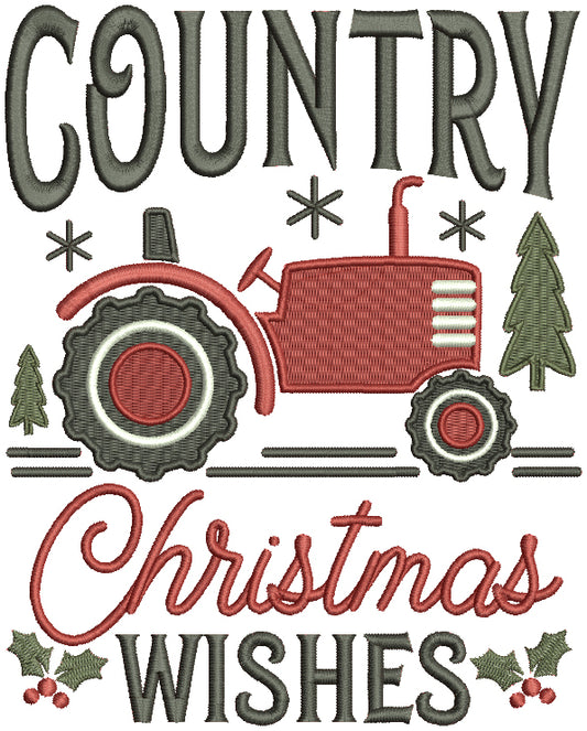 Country Christmas Wishes Tractor Filled Machine Embroidery Design Digitized Pattern