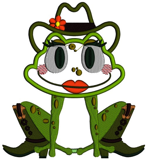 Cowboy Frog Applique Machine Embroidery Digitized Design Pattern