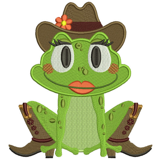 Cowboy Frog Filled Machine Embroidery Digitized Design Pattern