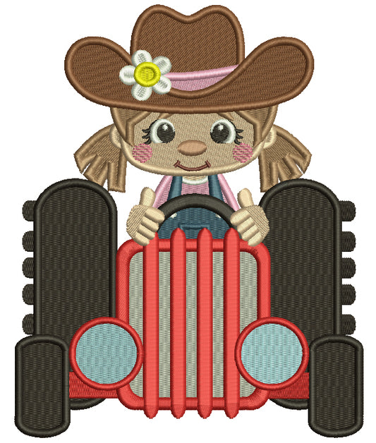 Cowgirl Tractor Driver Filled Machine Embroidery Design Digitized Pattern
