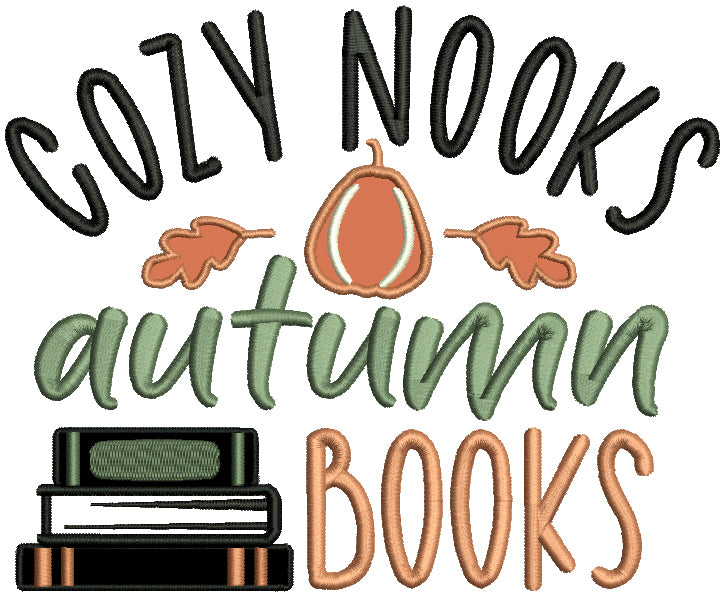 Cozy Nooks Autumn Books Fall Applique Machine Embroidery Design Digitized Pattern