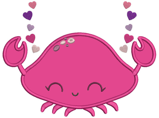 Crab With Hearts Valentine's Day Applique Machine Embroidery Design Digitized Pattern