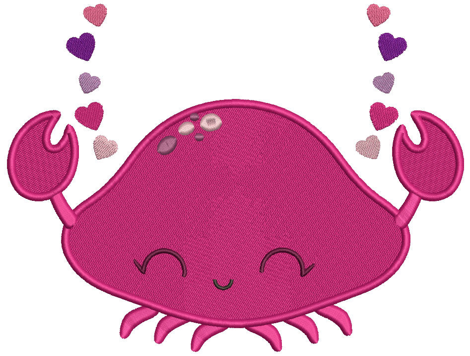 Crab With Hearts Valentine's Day Filled Machine Embroidery Design Digitized Pattern