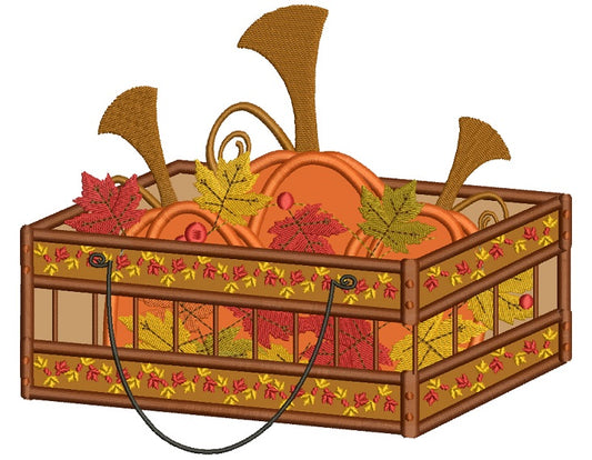 Crate With Pumpkins Fall Thanksgiving Applique Machine Embroidery Digitized Design Pattern
