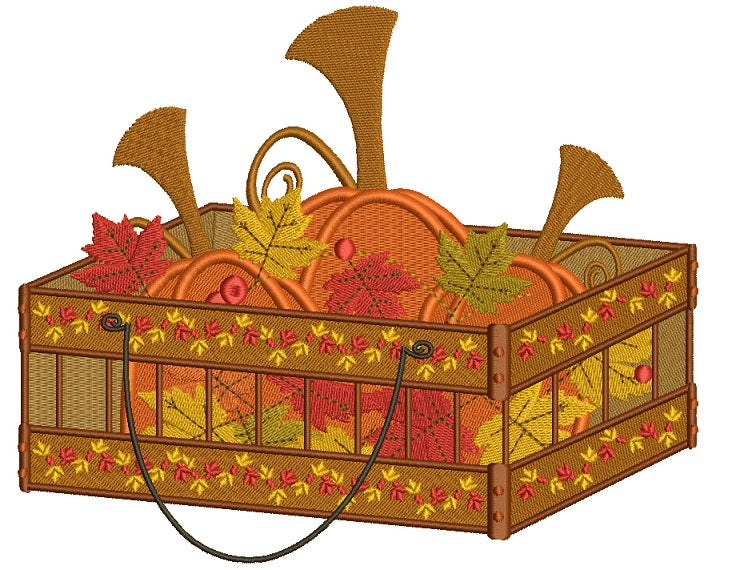 Crate With Pumpkins Fall Thanksgiving Filled Machine Embroidery Digitized Design Pattern