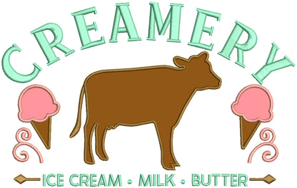 Creamery Cow And Ice Cream Applique Machine Embroidery Design Digitized Pattern