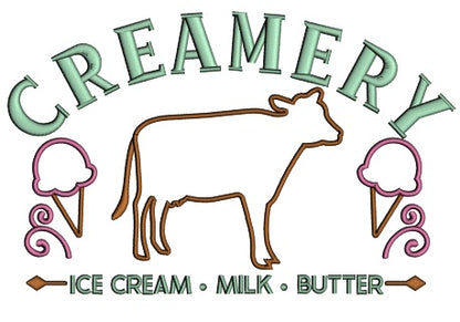 Creamery Cow And Ice Cream Applique Machine Embroidery Design Digitized Pattern