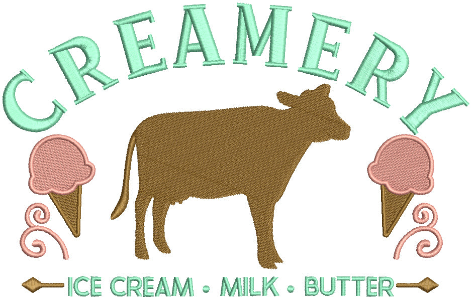 Creamery Cow And Ice Cream Filled Machine Embroidery Design Digitized Pattern