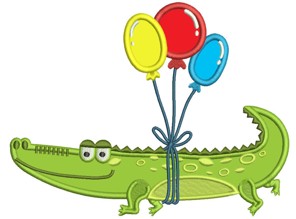 Crocodile With Baloons Applique Machine Embroidery Design Digitized Pattern