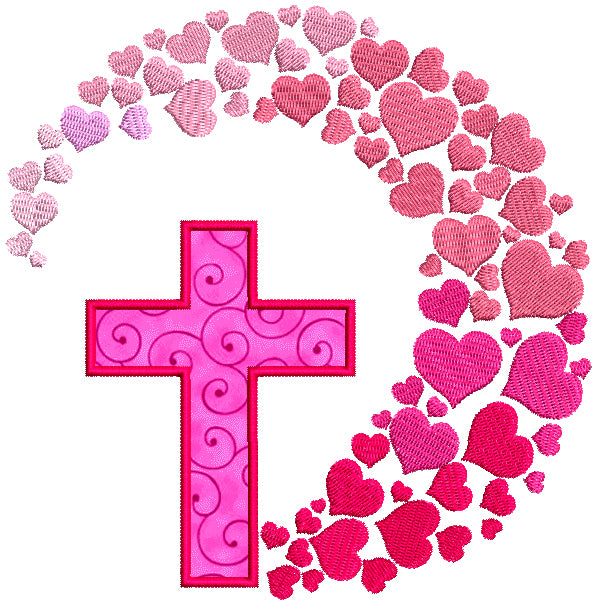 Cross And Hearts Applique Machine Embroidery Design Digitized Pattern