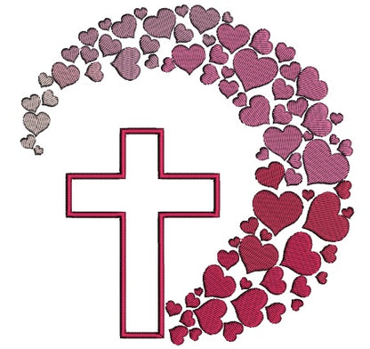 Cross And Hearts Applique Machine Embroidery Design Digitized Pattern
