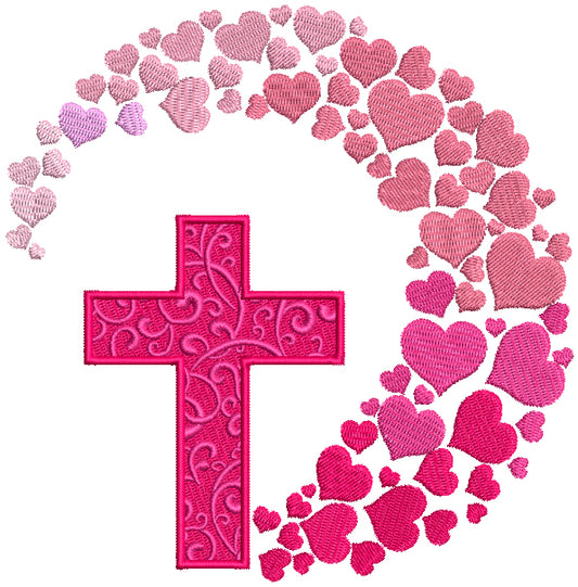 Cross And Hearts Filled Machine Embroidery Design Digitized Pattern