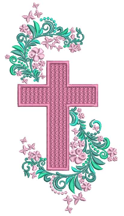 Cross With Beautiful Ornamental Flowers Filled Machine Embroidery Design Digitized Pattern
