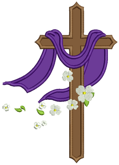 Cross With Daisies Religious Applique Machine Embroidery Design Digitized Pattern