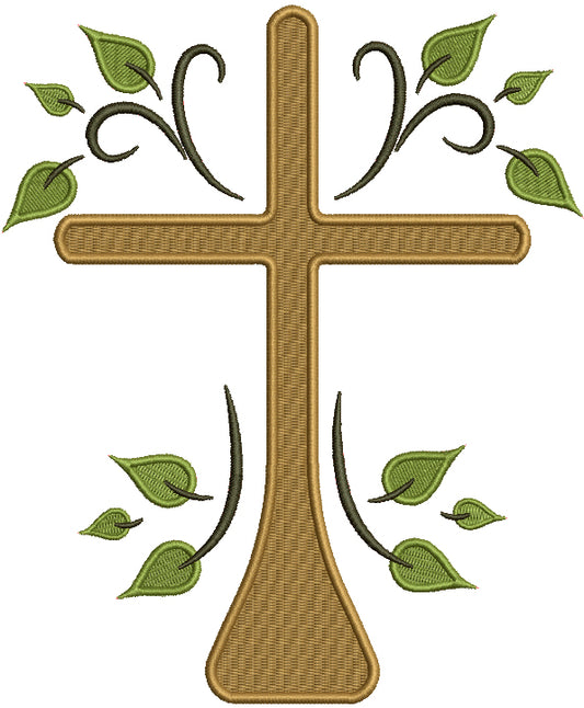 Cross With Leaves Religious Filled Machine Embroidery Design Digitized Pattern