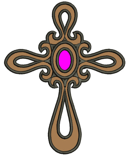 Cross with a jewel Applique Machine Embroidery Digitized Design Pattern