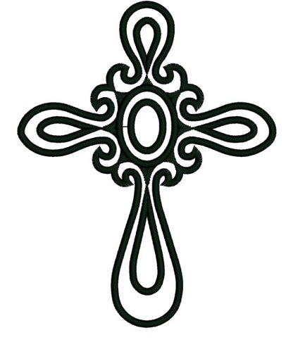 Cross with a jewel Applique Machine Embroidery Digitized Design Pattern