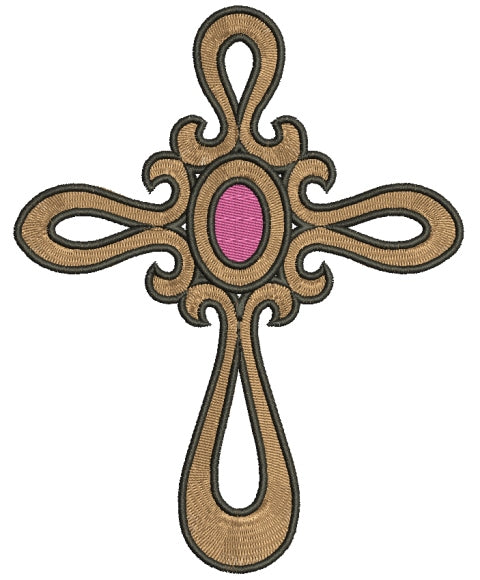 Cross with a jewel Filled Machine Embroidery Digitized Design Pattern