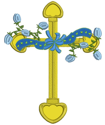 Cross With Flowers Applique Machine Embroidery Design Digitized Pattern