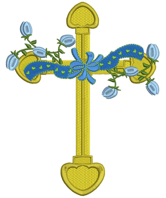 Cross With Flowers Filled Machine Embroidery Design Digitized Pattern