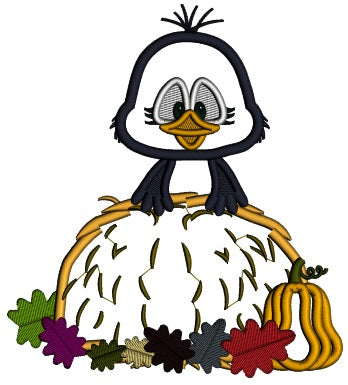 Crow Sitting In The Stack Of Hay Fall Applique Machine Embroidery Design Digitized Pattern