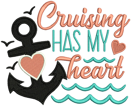 Cruising Has My Heart Boat Anchor With Heart Marine Filled Machine Embroidery Design Digitized Pattern