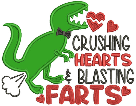 Crushing Hearts And Blasting Farts Dinosaur Valentines Day Applique Machine Embroidery Design Digitized Pattern