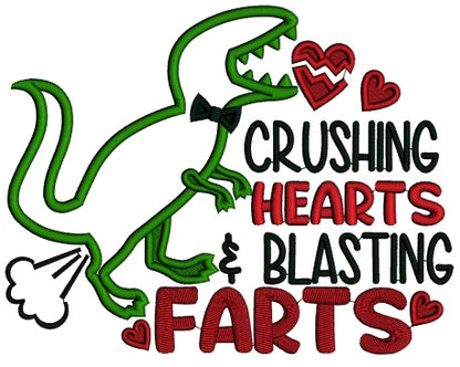 Crushing Hearts And Blasting Farts Dinosaur Valentines Day Applique Machine Embroidery Design Digitized Pattern
