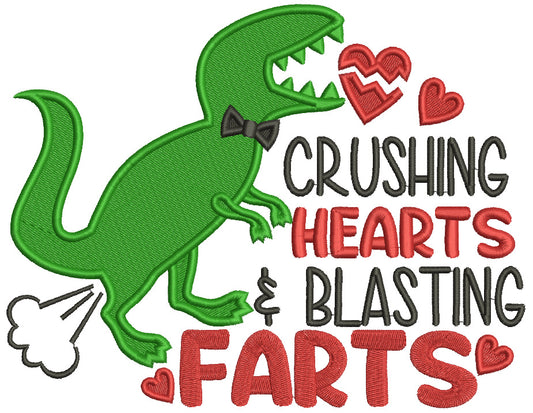 Crushing Hearts And Blasting Farts Dinosaur Valentines Day Filled Machine Embroidery Design Digitized Pattern