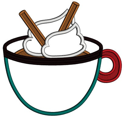 Cup Of Cocoa With Cinnamon Sticks Christmas Applique Machine Embroidery Design Digitized Pattern