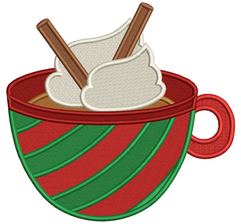 Cup Of Cocoa With Cinnamon Sticks Christmas Filled Machine Embroidery Design Digitized Pattern