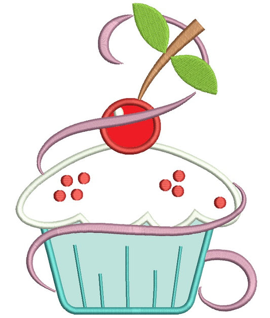 Cupcake With Cherry On Top Applique Machine Embroidery Digitized Design Pattern