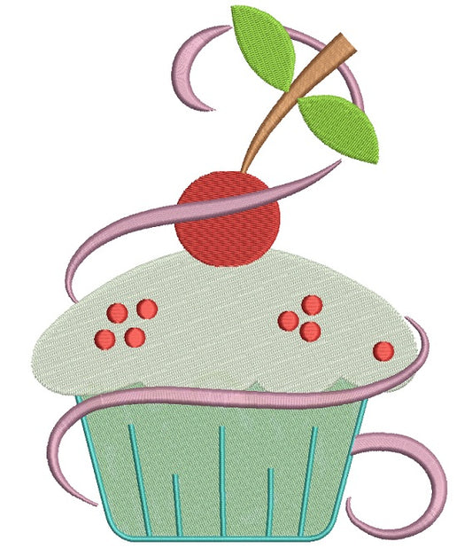 Cupcake With Cherry On Top Filled Machine Embroidery Digitized Design Pattern
