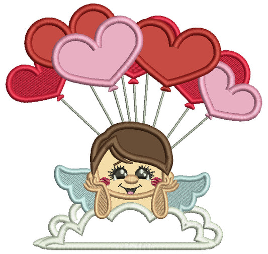 Cupid With Balloons Applique Machine Embroidery Design Digitized Pattern