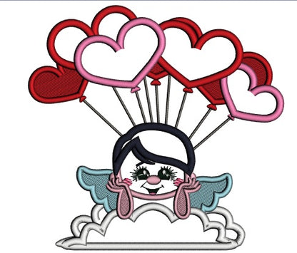 Cupid With Balloons Applique Machine Embroidery Design Digitized Pattern