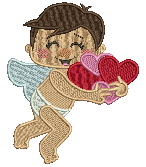 Cupid With Hearts Filled Machine Embroidery Design Digitized Pattern
