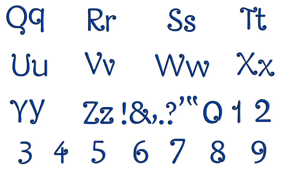 Curl Font Machine Embroidery Script Upper and Lower Case 1 2 3 inches ...