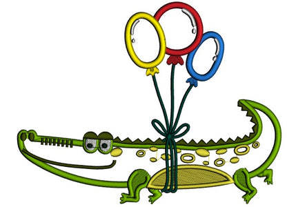 Cute Alligator With Balloons Applique Machine Embroidery Digitized Design Pattern