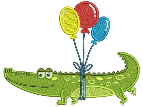 Cute Alligator With Balloons Filled Machine Embroidery Digitized Design Pattern