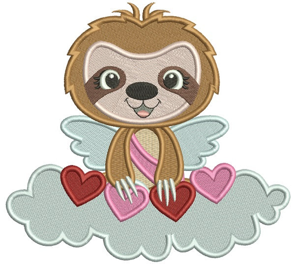 Cute Angel Sloth On The Cloud With Hearts Filled Valentine's Day Machine Embroidery Design Digitized Pattern