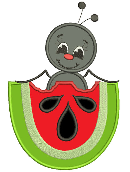 Cute Ant Inside Watermelon Insect Applique Machine Embroidery Digitized Design Pattern
