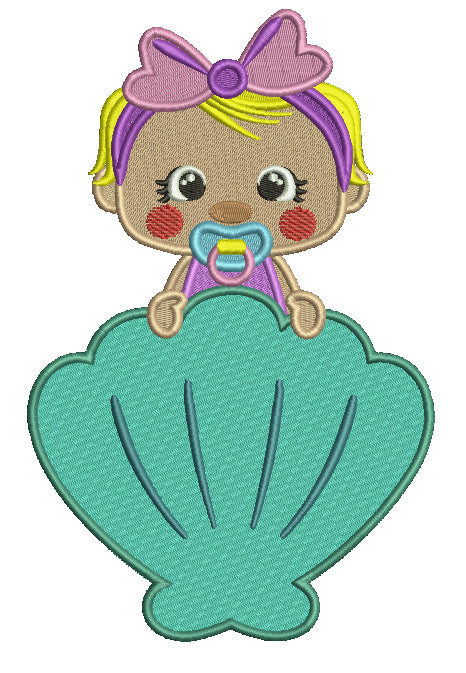 Cute Baby Behind a Shell Filled Machine Embroidery Design Digitized Pattern