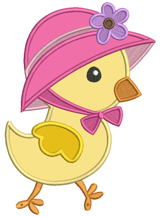 Cute Baby Chick Wearing Big Hat Easter Applique Machine Embroidery Design Digitized Pattern