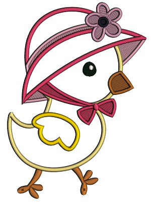 Cute Baby Chick Wearing Big Hat Easter Applique Machine Embroidery Design Digitized Pattern