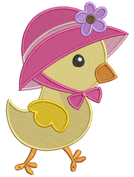 Cute Baby Chick Wearing Big Hat Easter Filled Machine Embroidery Design Digitized Pattern